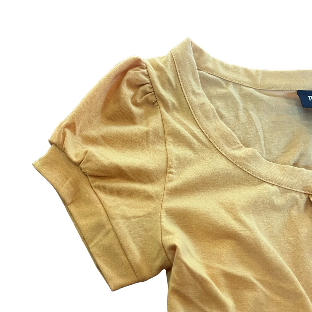 Metro Style Women’s Yellow Medium Button Ruffle Bodysuit Shirt Short Sleeve - Picture 6 of 8